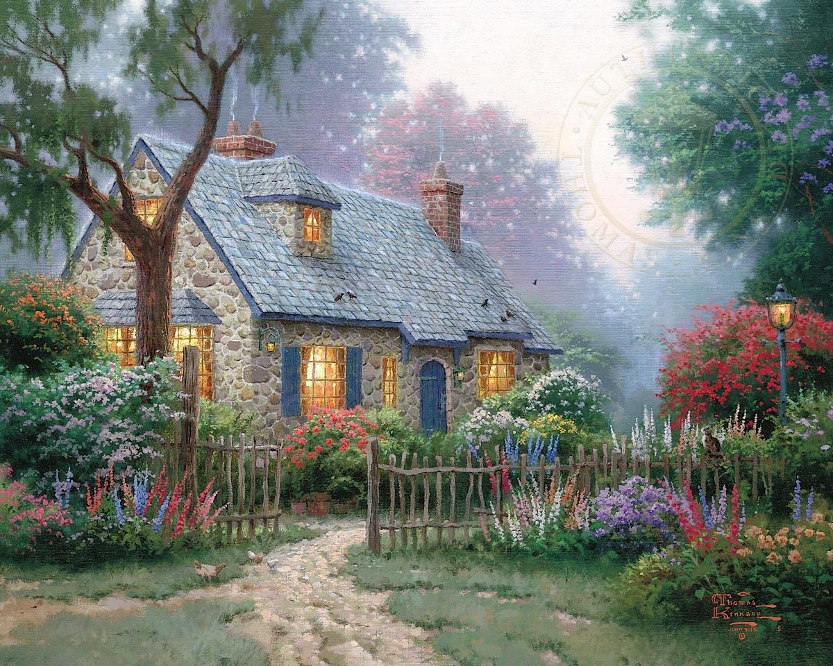 Cottage Foxglove Thomas Kinkade Peintures à l'huile